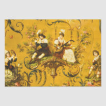 Antique French Yellow Toile Victorian Decoupage 