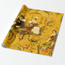 Antique French Yellow Toile Victorian Decoupage 