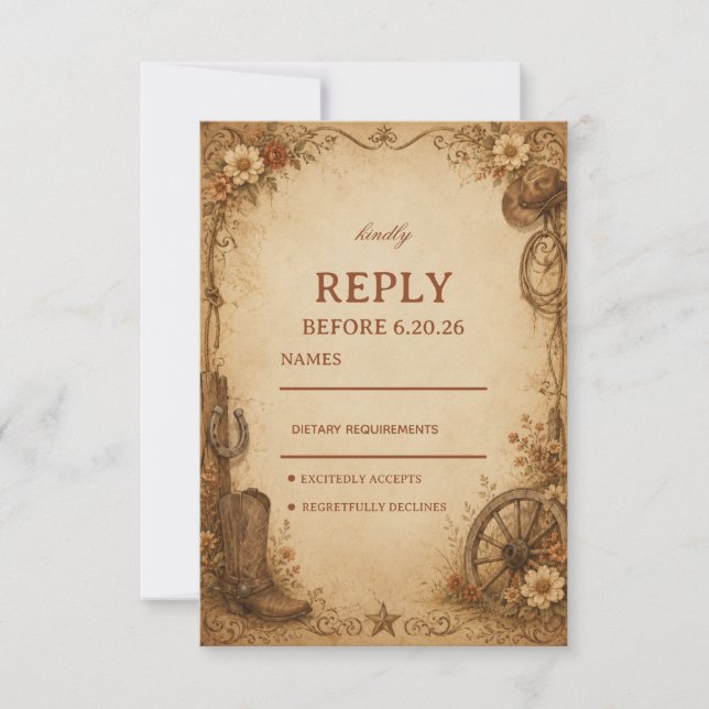Antique Frontier Rustic RSVP Card (Front)