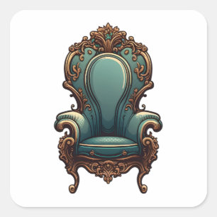 Antique Furniture, Cartoon Style, Antique Chair Square Sticker
