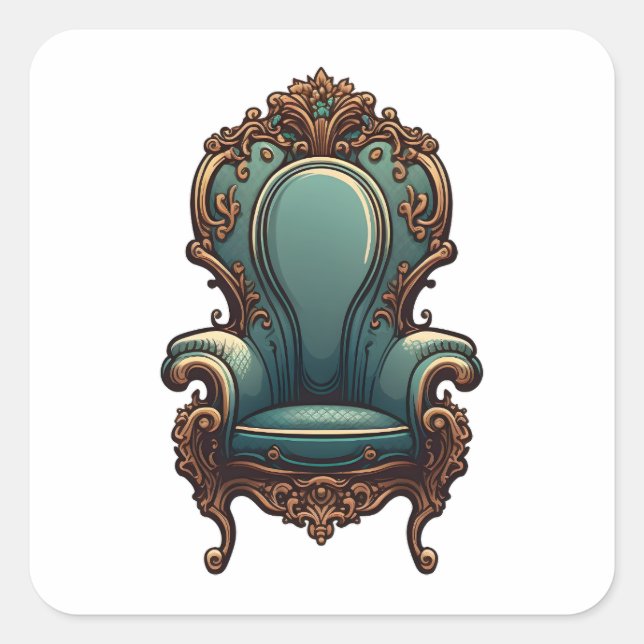 Antique Furniture, Cartoon Style, Antique Chair Square Sticker (Front)