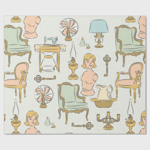 antique furniture mannequin vintage decor wrapping paper