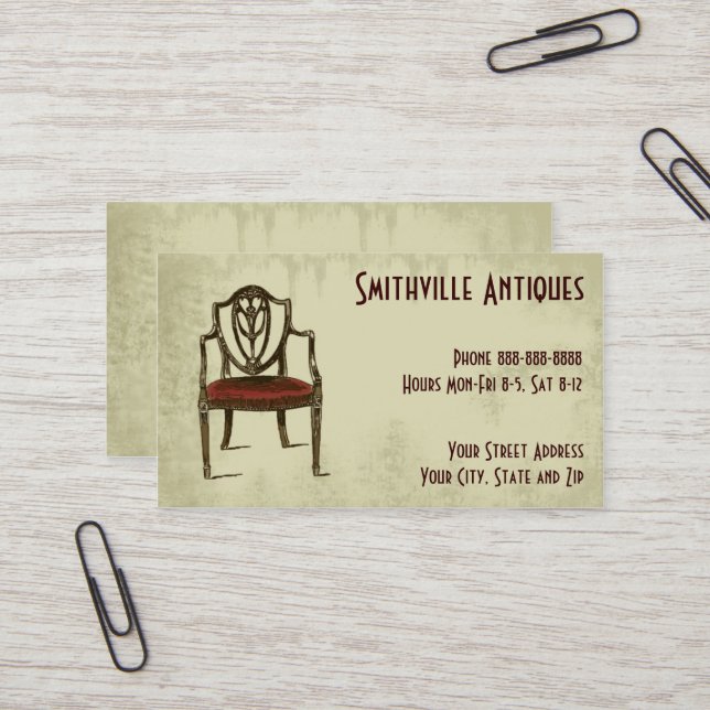 Antique Furniture Store Business Card (Front/Back In Situ)