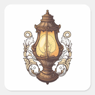 Antique Furniture, Vintage Lamp, Cartoon Style Square Sticker