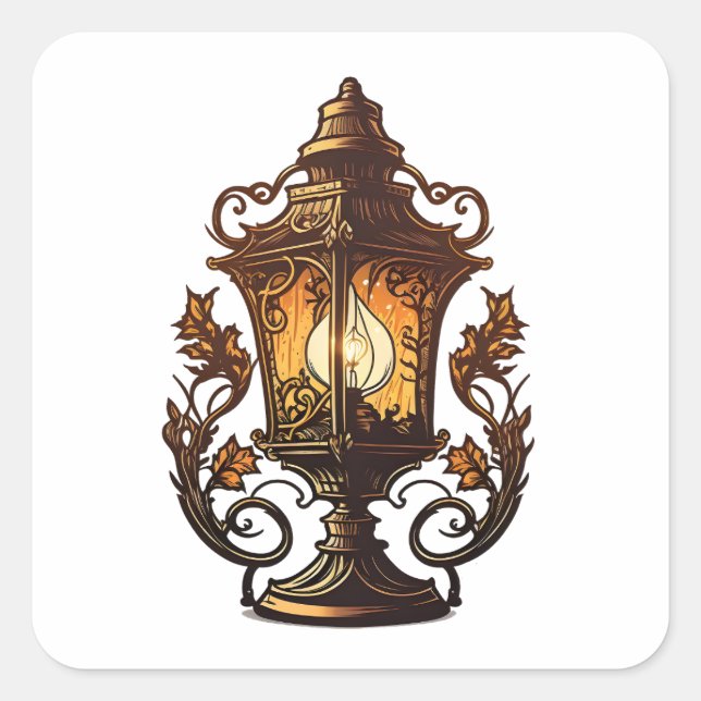 Antique Furniture, Vintage Lamp, Cartoon Style Square Sticker (Front)