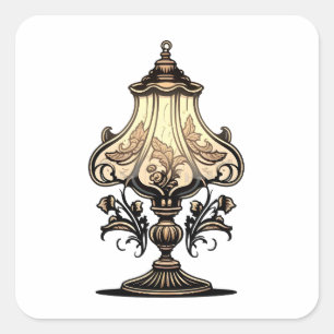 Antique Furniture, Vintage Lamp, Cartoon Style Square Sticker