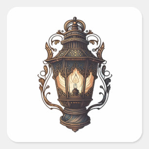 Antique Furniture, Vintage Lamp, Cartoon Style Square Sticker