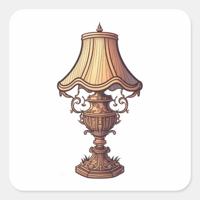 Antique Furniture, Vintage Lamp, Cartoon Style Square Sticker (Front)