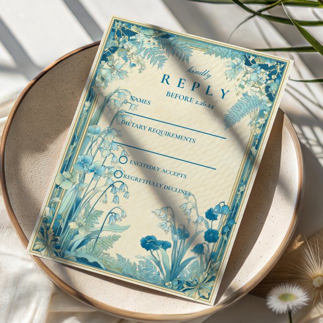 Antique Garden Blue Flower Wedding RSVP Card (Creator Uploaded)