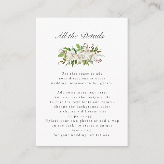 Antique Garden | Floral WEDDING Details Directions Enclosure Card (Front)
