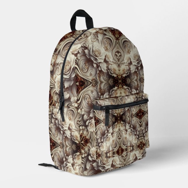 Antique Garden Rose Optical Illusion Boutique Printed Backpack (Back Corner Left)