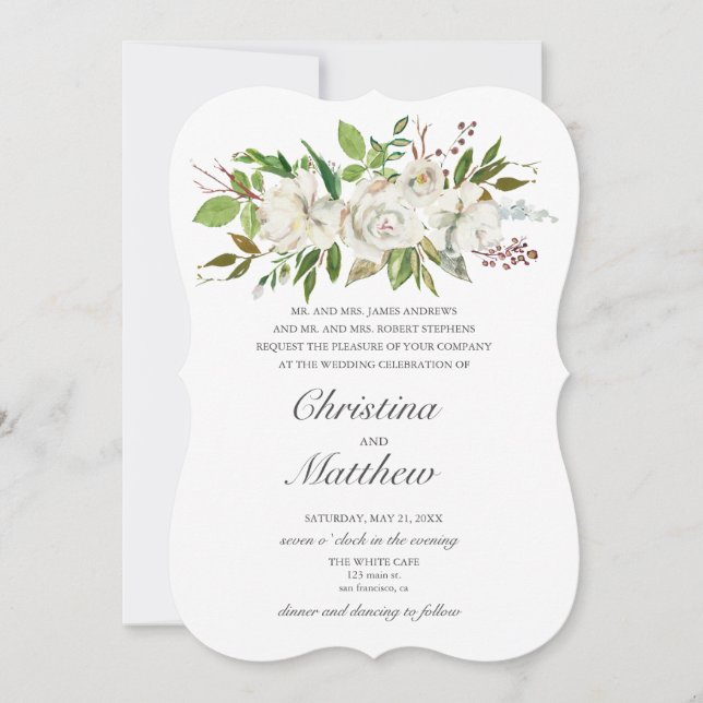 Antique Garden White Flowers Elegant wedding Invitation (Front)