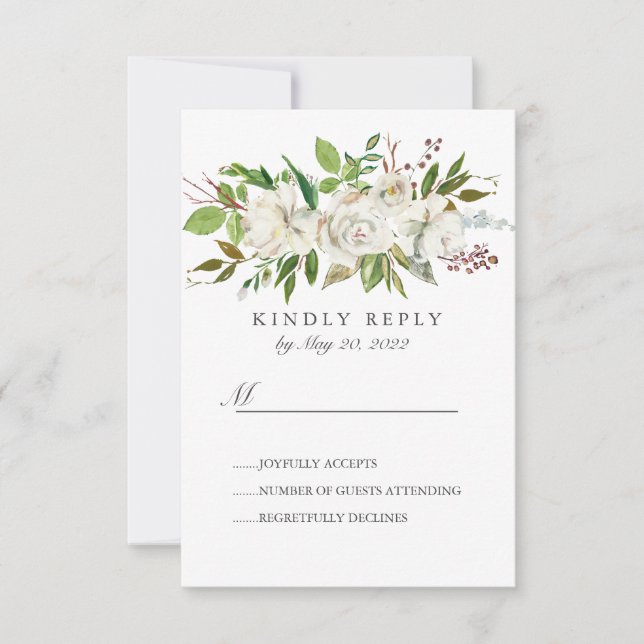 Antique Garden white Flowers Wedding RSVP Card (Front)