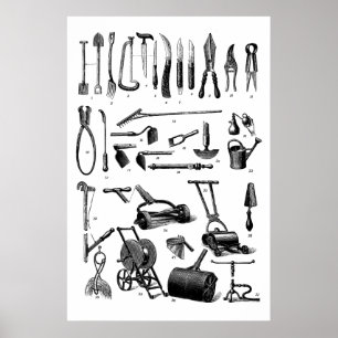 Antique Gardening Tools Garden Supply Store Poster