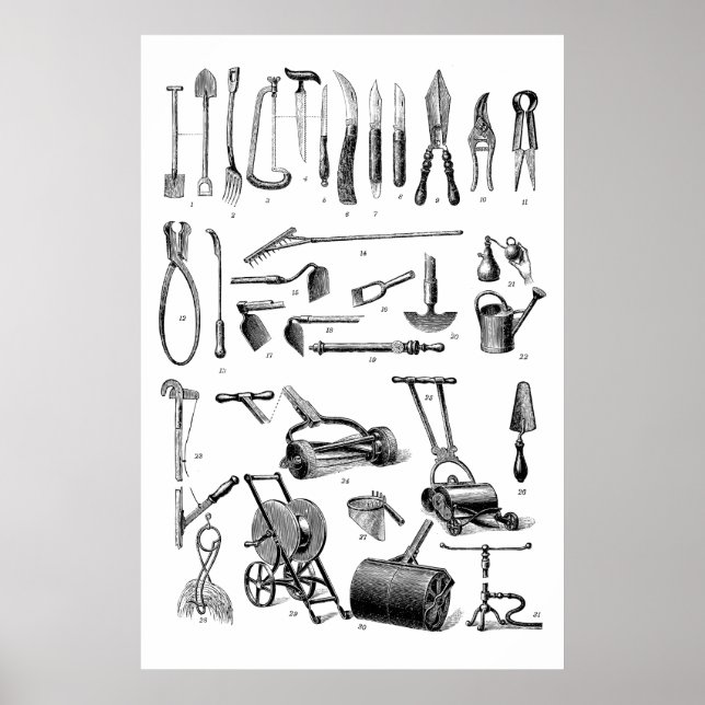 Antique Gardening Tools Garden Supply Store Poster (Front)