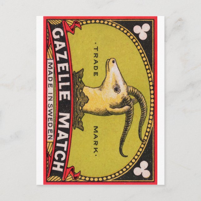 Antique Gazelle Swedish Matchbox Label Postcard (Front)