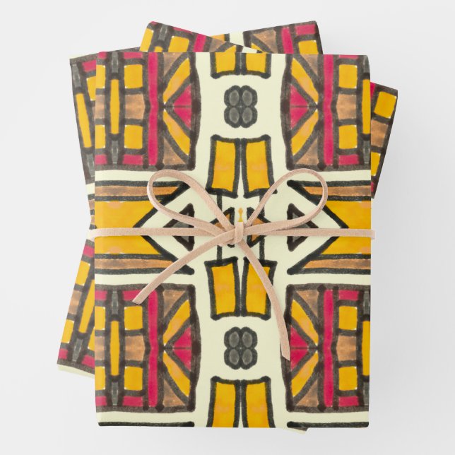 Antique Geometric Ethnic Primitive Pattern  Wrapping Paper Sheet (In situ)