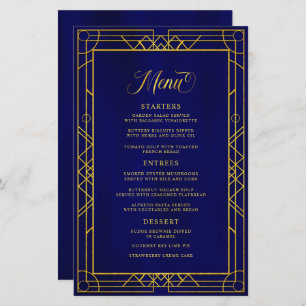 Antique Geometric Gold Frame Royal Blue Menu