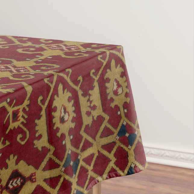 Antique Geometric Oriental Persian Red Pattern Tablecloth (In Situ)