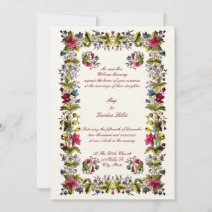Antique Georgian Era Floral Border Wedding Invitation