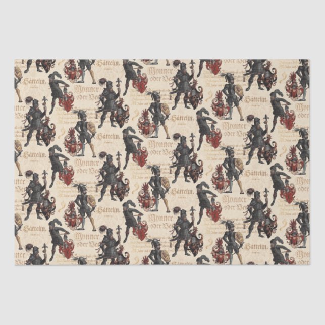 Antique German Knights in Armour and Coats of Arms Tissue Paper (Front)