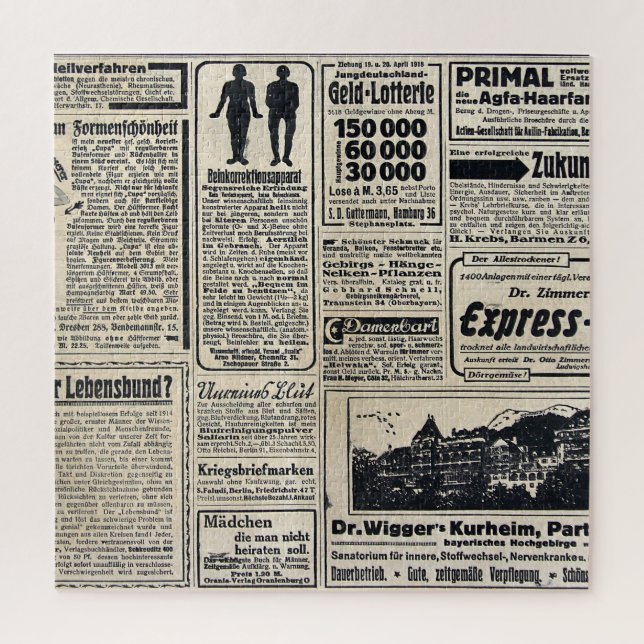 Antique German Newspaper Advertisements 1917 Jigsaw Puzzle (Vertical)