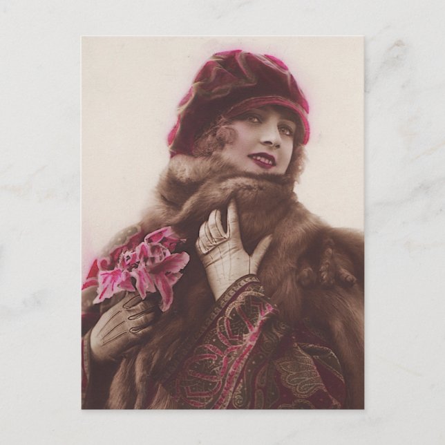 Antique Glamour, Beautiful Woman, Vintage Portrait Postcard (Front)