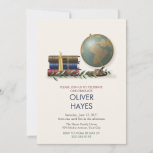 Antique Globe and Books Graduation Party Invite