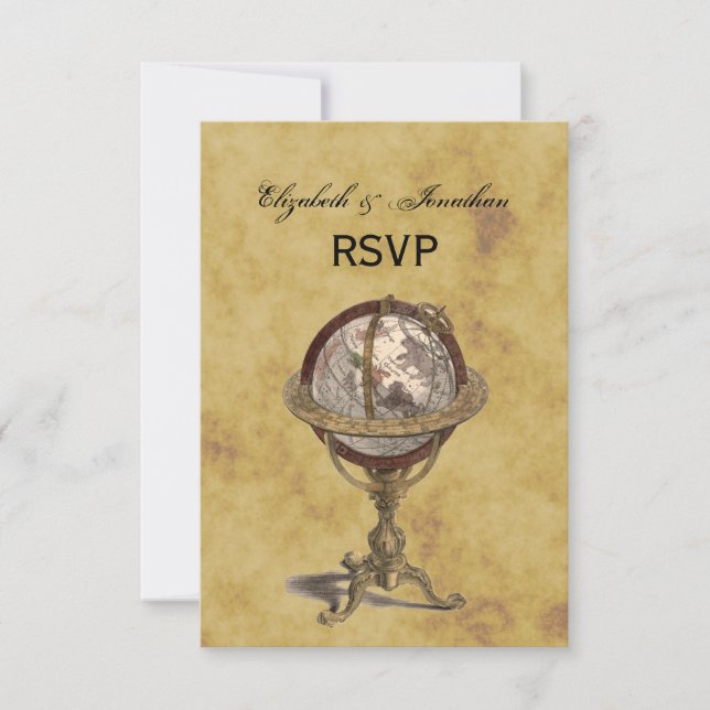 Antique Globe, Distressed BG RSVP Card (Front)