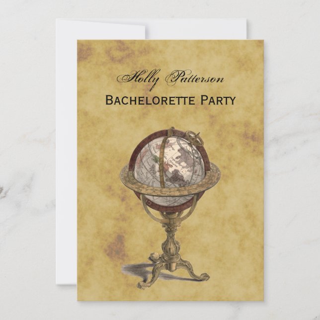 Antique Globe, Distressed BG V Bachelorette Invitation (Front)