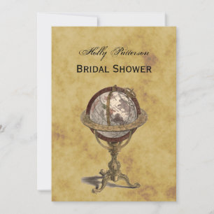 Antique Globe Distressed BG V Bridal Shower Invitation