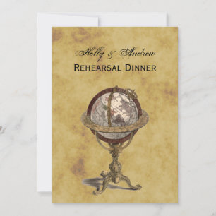 Antique Globe, Distressed BG V Rehearsal Din Invitation