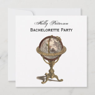 Antique Globe, White BG SQ Bachelorette Invitation
