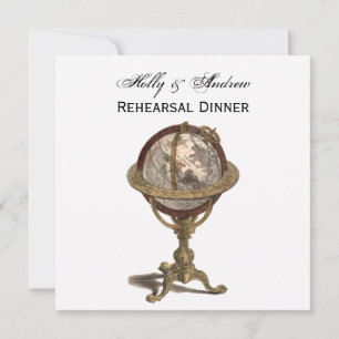 Antique Globe White BG SQ Rehearsal Din Invitation