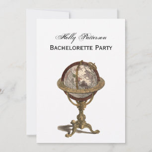 Antique Globe, White BG V Bachelorette Invitation