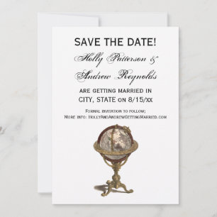 Antique Globe, White BG V Save the Date Invitation