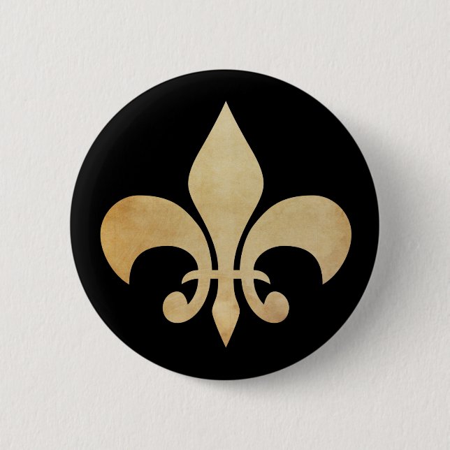 Antique Gold and Black Fleur de Lis 6 Cm Round Badge (Front)