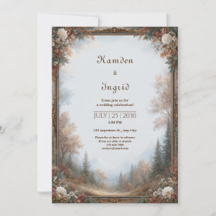 Antique Gold Autumn Forest Frame Wedding Invitation