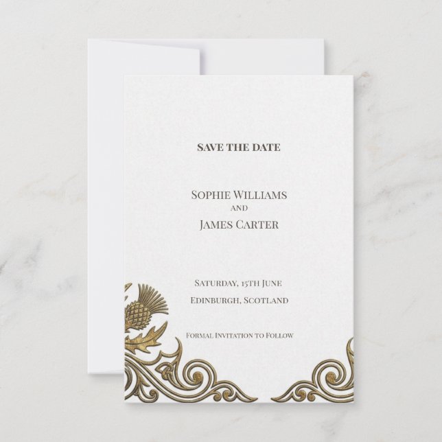 Antique Gold Baroque Save The Date Card (Front)
