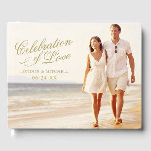 Antique Gold Celebration of Love Photo Wedding Guest Book