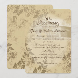 Antique Gold Country Barn 50th Wedding Anniversary Invitation