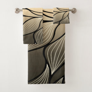 Antique Gold Creative Leave Pattern  Bath Towel Set