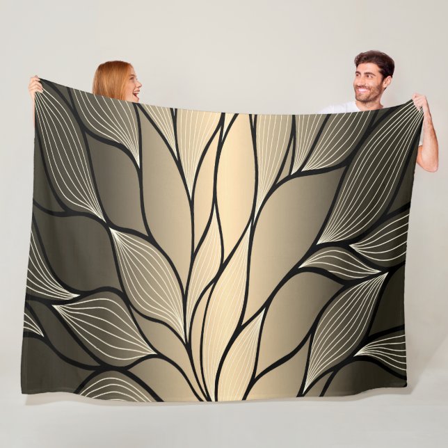 Antique Gold Creative Leave Pattern  Fleece Blanket (In Situ)