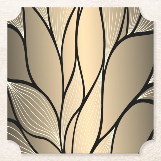 Antique Gold Creative Leave Pattern  Paper Coaster (Front)