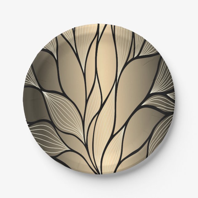 Antique Gold Creative Leave Pattern  Paper Plate (Front)