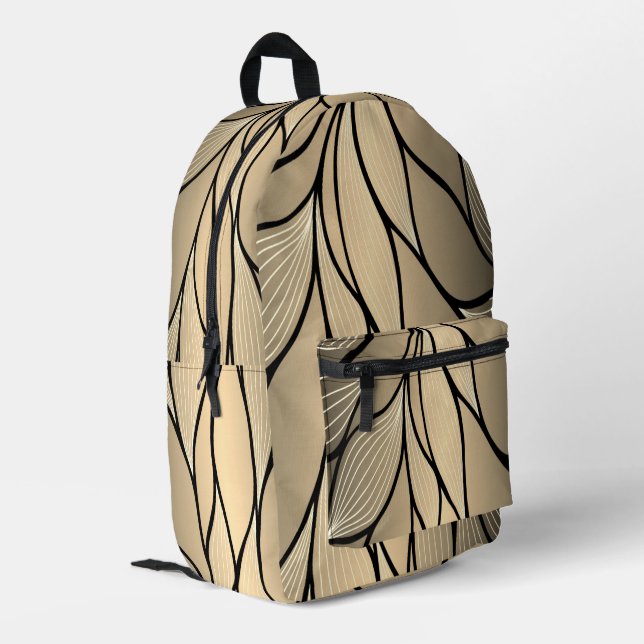Antique Gold Creative Leave Pattern  Printed Backpack (Back Corner Left)