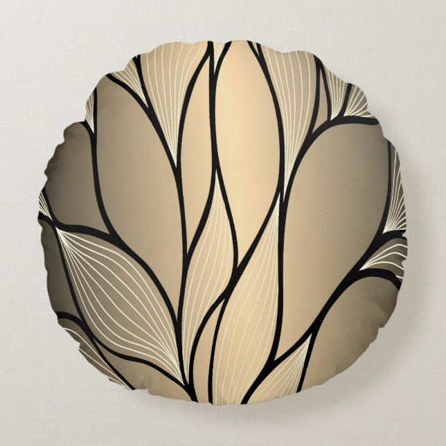 Antique Gold Creative Leave Pattern  Round Cushion (Front)