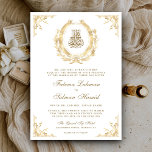Antique Gold Crest White Muslim Wedding Invitation<br><div class="desc">Amaze your guests with this Islamic style wedding invite featuring a delicate vintage ornate design and 'Bismillah' in Arabic calligraphy. Simply add your event details on this easy-to-use template to make it a one-of-a-kind invitation.</div>