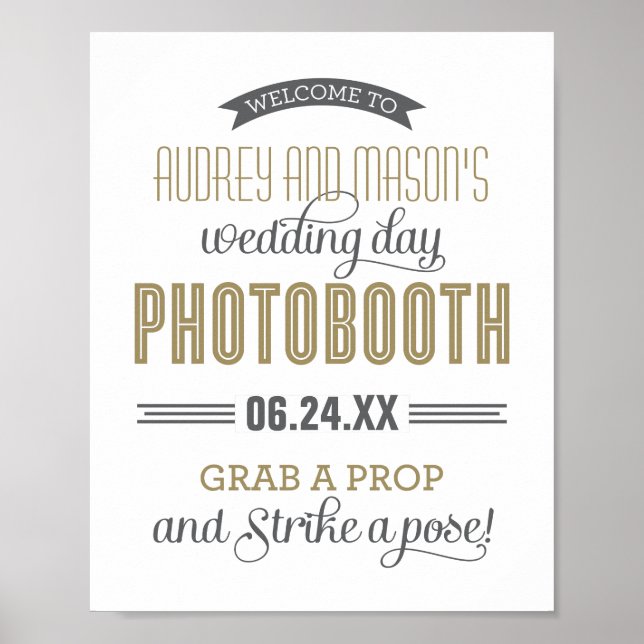 Antique Gold Custom Wedding Photo Booth Sign (Front)