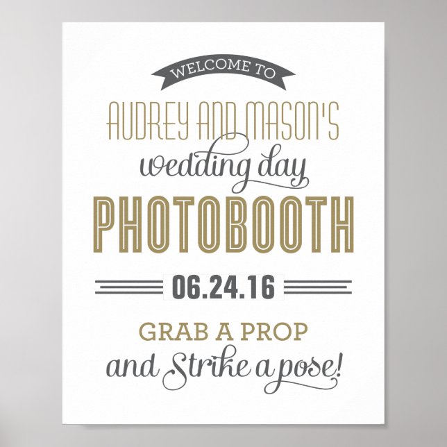 Antique Gold Custom Wedding Photo Booth Sign (Front)